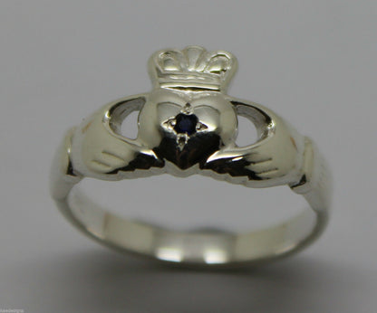 Size M Genuine New Sterling Silver Australian Sapphire Claddagh Ring