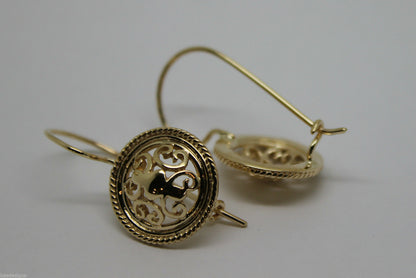 Kaedesigns, 9ct Yellow, White, Or Rose Gold Filigree Round Shepard Hook Earrings