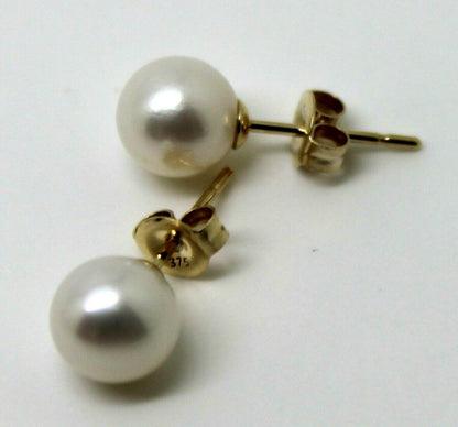 Genuine 9ct Yellow Gold 7mm White Pearl Ball Stud Earrings