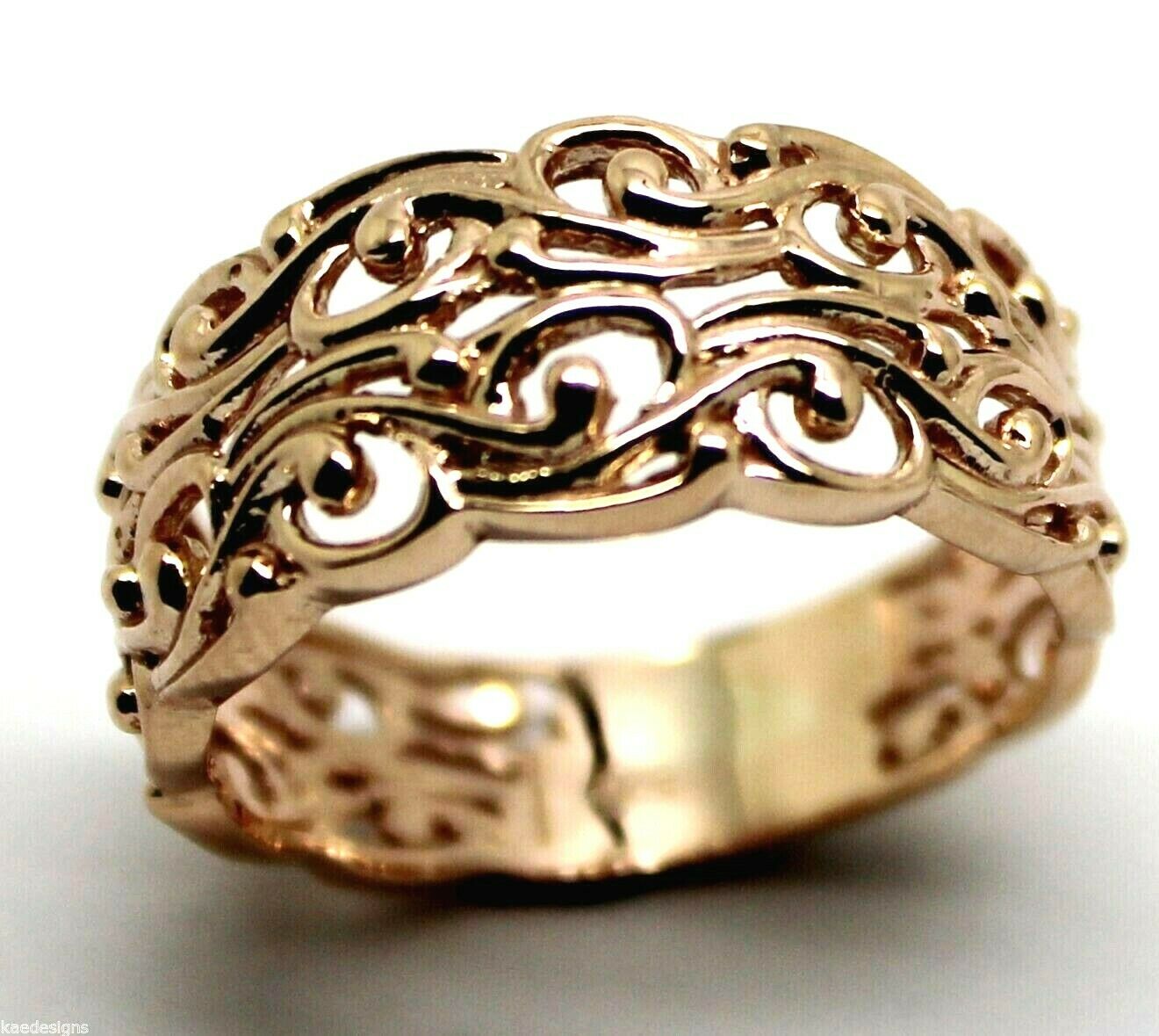 Kaedesigns New Genuine Size P 9ct Yellow, Rose or White Gold Wide Flower Filigree Ring