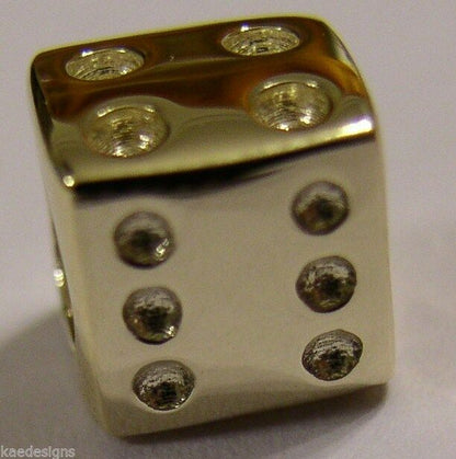 Kaedesigns Genuine New 9ct Yellow or Rose or White Gold or Silver Dice Bead Charm for bracelet