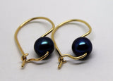 Kaedesigns New 9ct Yellow, Rose or White Gold 8mm Black Pearl Hook Earrings