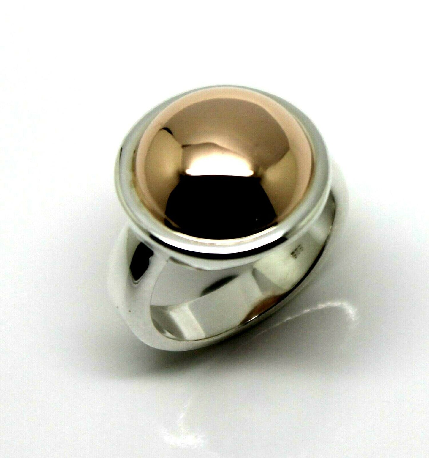 Genuine Large Sterling Silver 925 & 9ct Rose Gold 375 Half Ball Button Ring