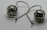 Genuine 9ct White Gold 12mm Ball Drop Filigree Earrings *Free Express Post In Oz
