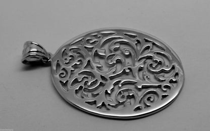 Kaedesigns Genuine Heavy Solid Sterling Silver 925 Large Oval Filigree Pendant