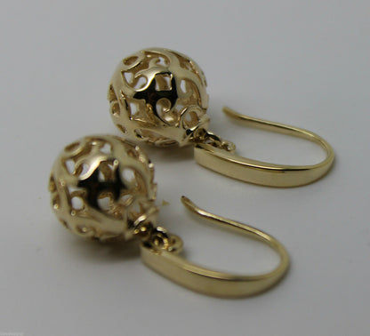 Kaedesigns New Genuine 9ct Yellow, Rose or White Gold 10mm Ball Drop Filigree Earrings