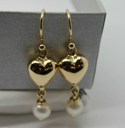 Kaedesigns, New 9ct 9k Yellow Gold Or White Gold Or Rose Gold Heart Pearl Earrings