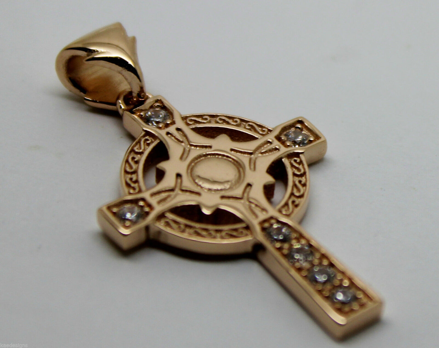 Kaedesigns, 9ct Yellow Or Rose Or White Gold Celtic Cross Pendant With Stones