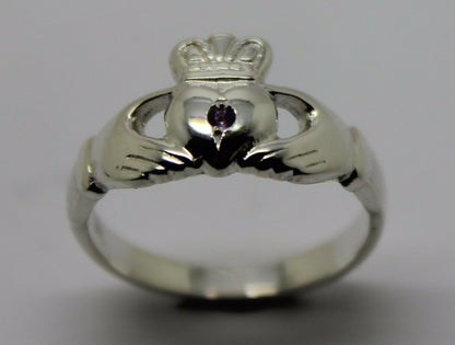 New Sterling Silver 925 Purple Amethyst Claddagh Ring