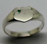 Size R Solid Genuine Large Mens Sterling Silver Shield Green Emerald Signet Ring