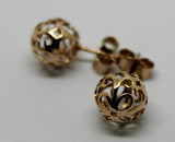 Genuine New 9k 9ct Yellow Gold or White Gold or Rose Gold 8mm Filigree Stud Earrings