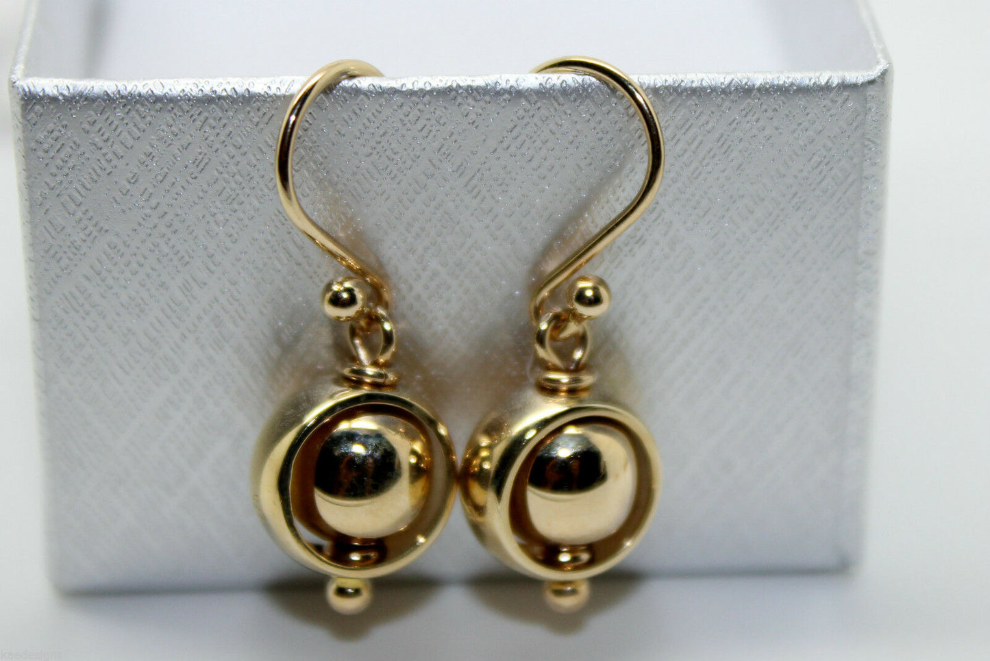 Kaedesigns, Genuine 9ct 9kt Yellow, Rose or White Gold Spinning Belcher Ball Drop Earrings