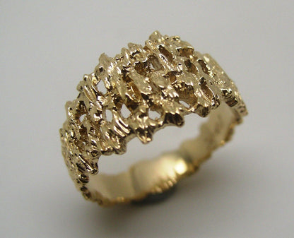 Size 10, T1/2  Genuine 10ct 10K Full Solid Yellow, Rose or White Gold Nugget Ring 12mm Wide 267