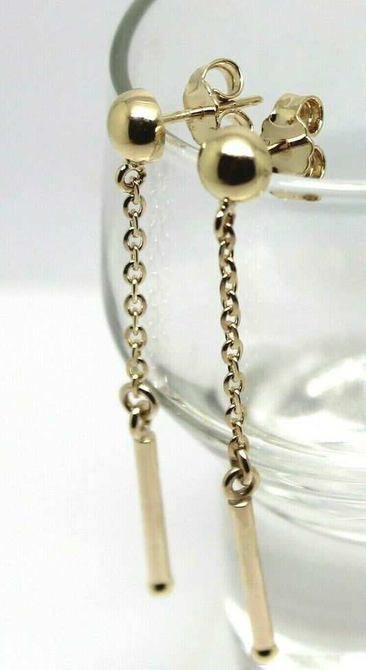 Genuine 9ct Yellow, Rose or White Gold 6mm Half Ball Stud Chain Long Earrings