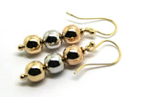 Genuine 9ct 9k Three 3 Ball 9ct Rose, Yellow & White Gold Ball Drop Ball Earrings