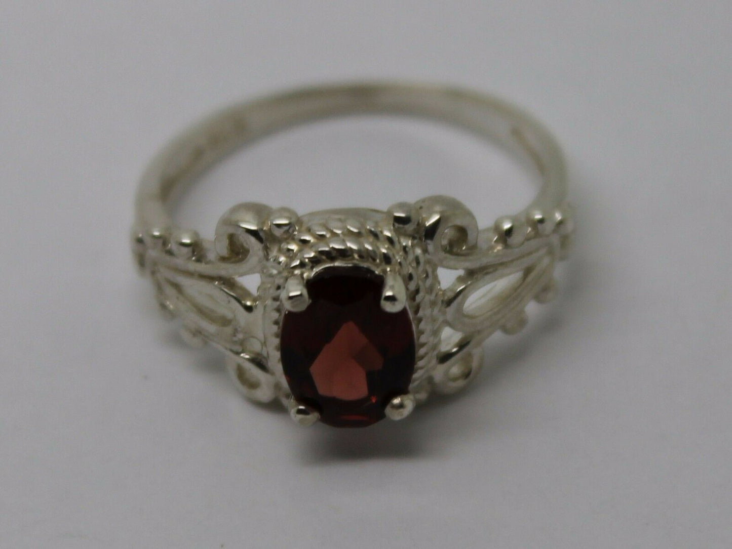 Size K 1/2 Sterling Silver Red Garnet Jan Birthstone Filigree Ring