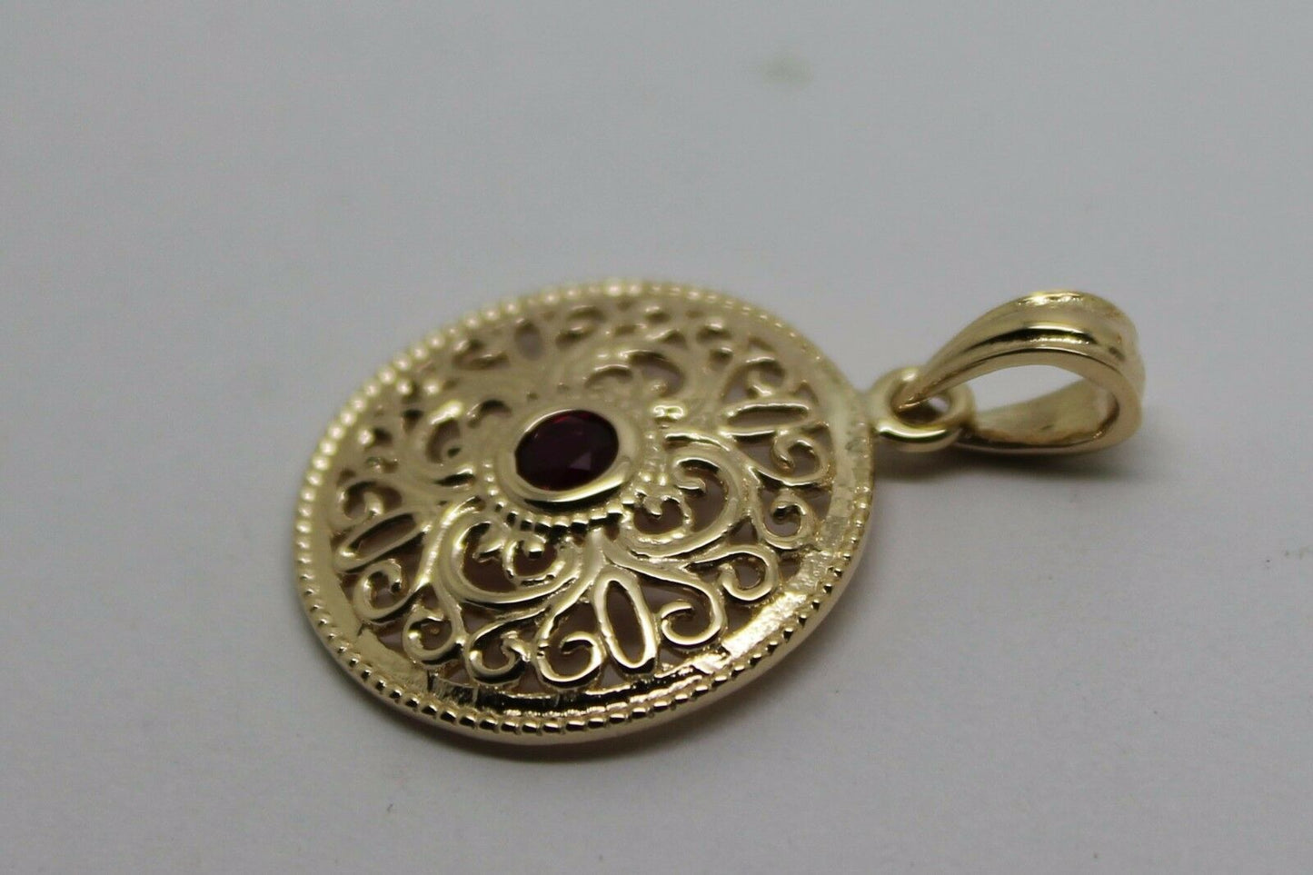 Kaedesigns, 9ct Yellow Gold or White Gold or Rose Gold filigree Ruby pendant