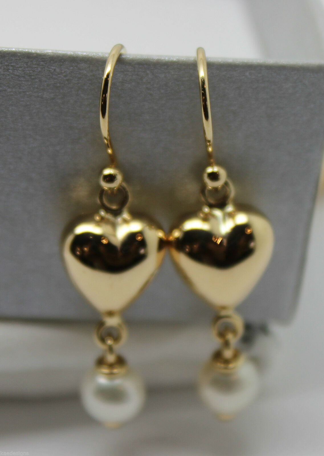 Kaedesigns, New 9ct 9k Yellow Gold Or White Gold Or Rose Gold Heart Pearl Earrings