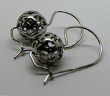 Genuine 9ct White Gold 12mm Ball Drop Filigree Earrings *Free Express Post In Oz
