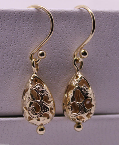 Kaedesigns 9ct 9k Yellow Or White Or Rose Gold 375 Teardrop Filigree Earrings