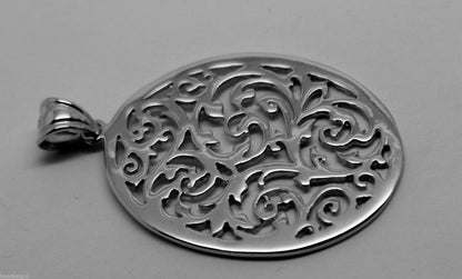 Kaedesigns Genuine Heavy Solid Sterling Silver 925 Large Oval Filigree Pendant