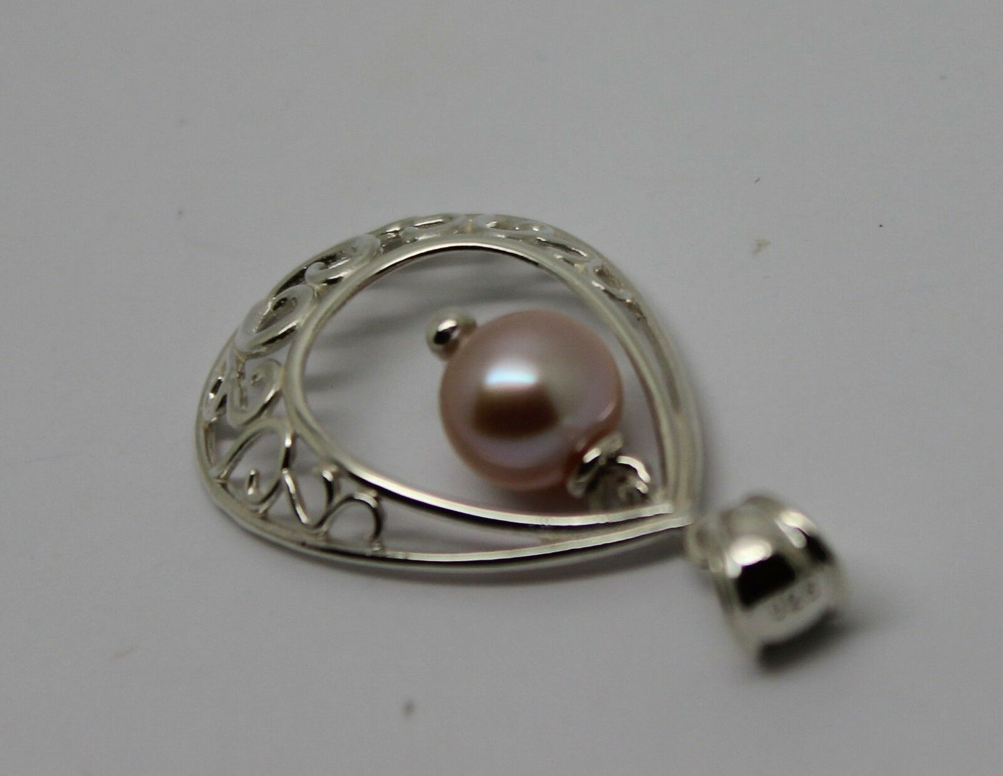 Sterling Silver 8mm White Pearl Heart Teardrop Tear Drop Pendant