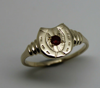 Size V, Large 9ct 9k Genuine Yellow, Rose or White Gold 3mm Ruby Lucky Horse Shoe Ring GOLD 3mm RUBY LUCKY HORSE SHOE RING