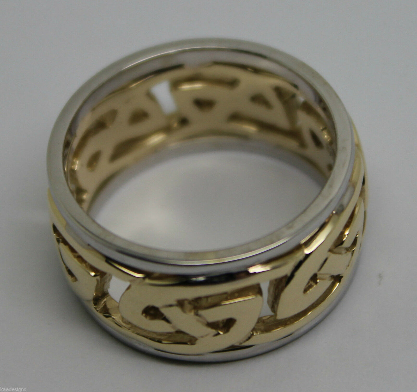 Size T 1/2 Genuine Heavy Solid  9ct Yellow & White Gold 12mm Large Celtic Ring