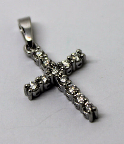 New Genuine 14ct 14k White Gold Cross Round Diamond Pendant