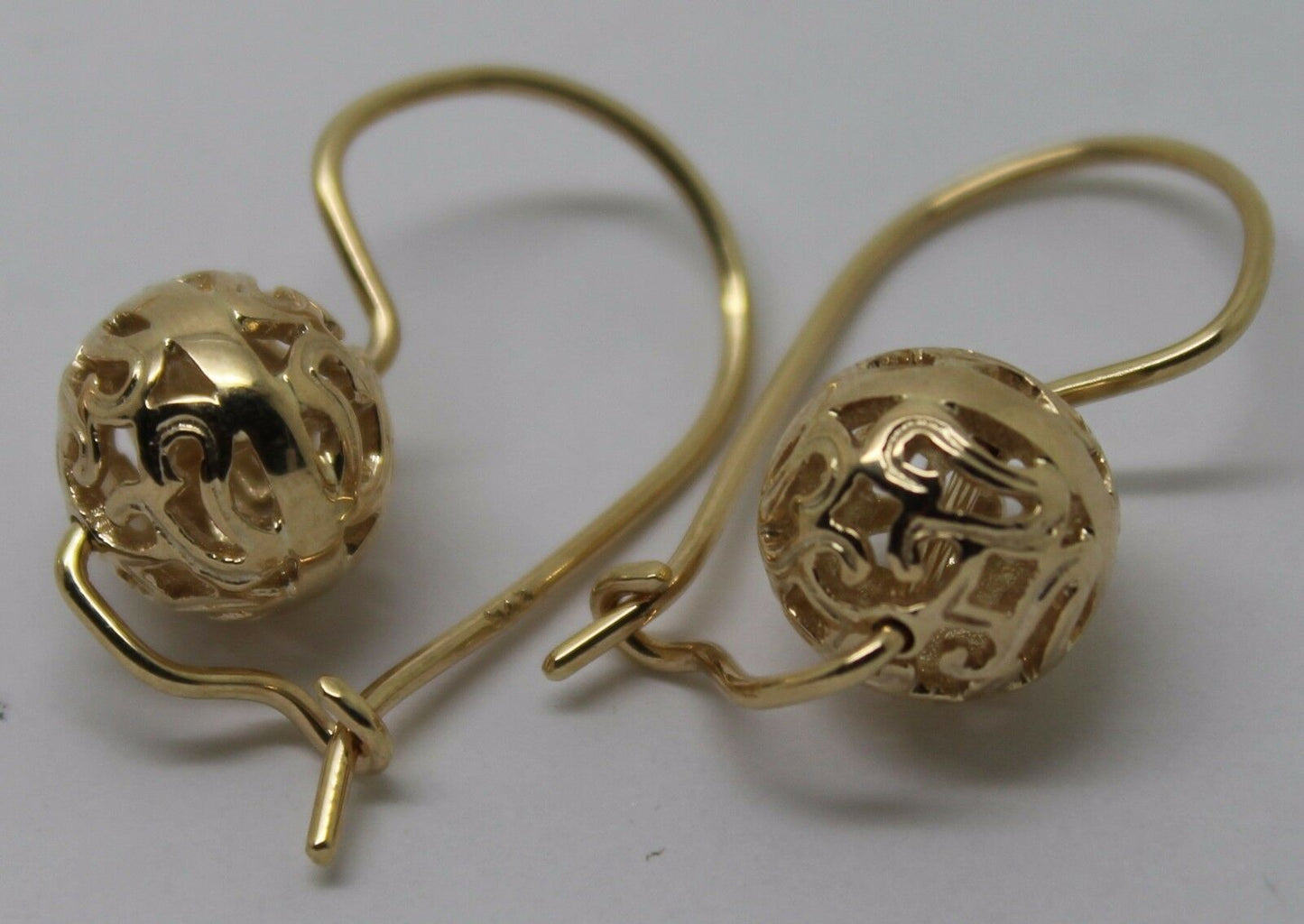 Genuine 9ct Yellow, Rose or White Gold 10mm Euro Ball Drop Filigree Earrings