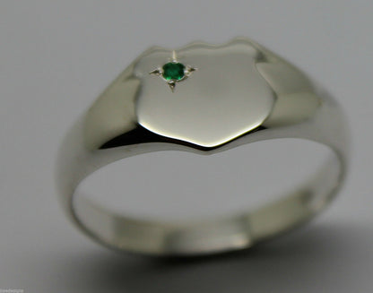 Kaedesigns New Size S to Z Large Sterling Silver Shield Green Emerald Signet Ring