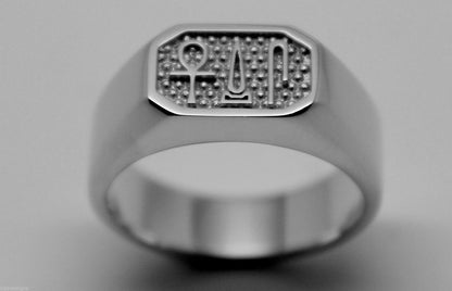 Sterling Silver Ring Egyptian Hieroglyphic symbols - Success, Happiness & Health