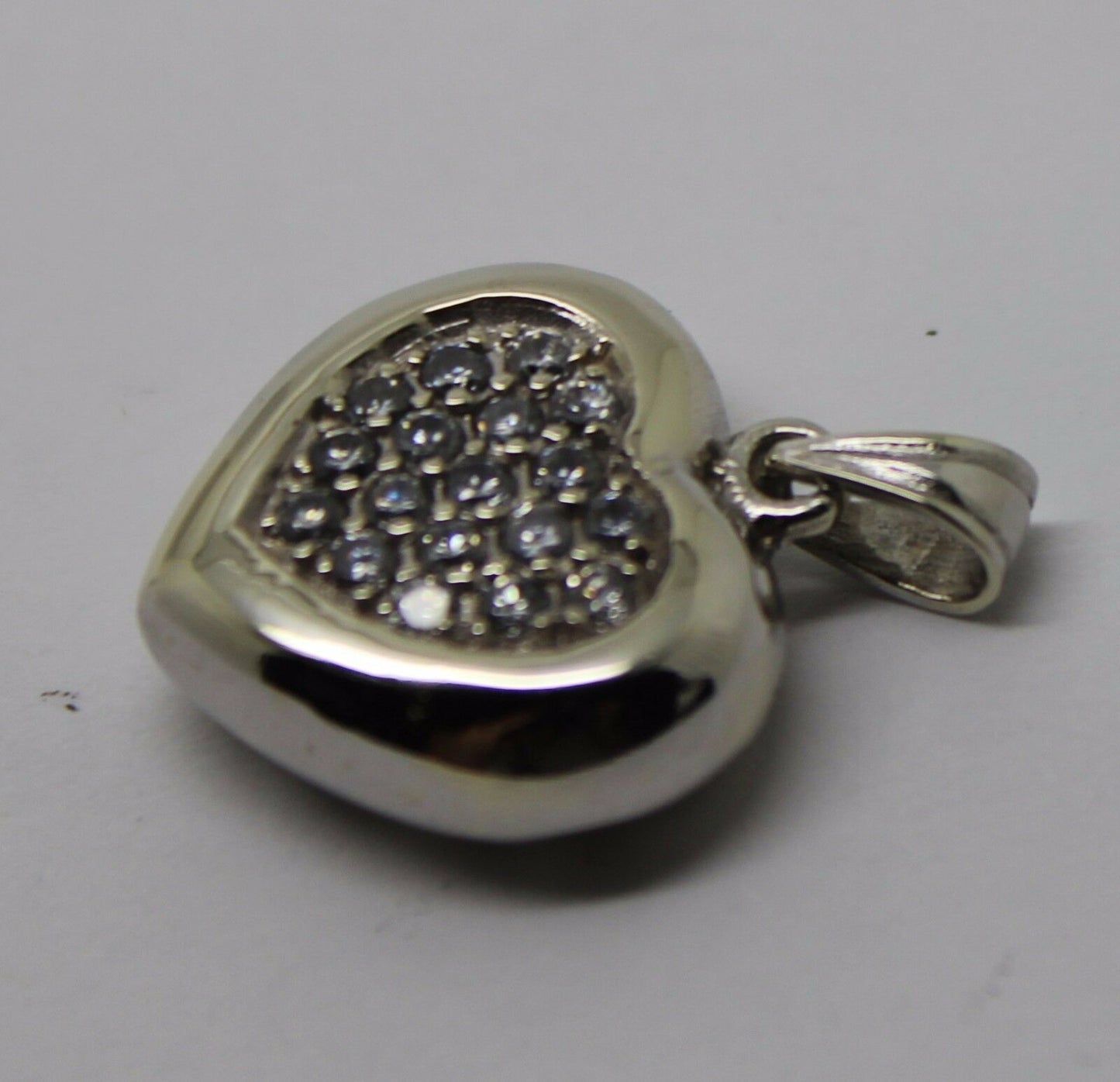 Genuine New 9ct 9k White Gold Cubic Zirconia Pave Heart Pendant *Free Express Post In Oz*