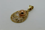 Genuine 9ct 9kt Yellow and Rose Heart & 8mm Ball Gold Filigree Pendant