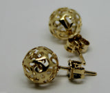 Genuine New 9k 9ct Yellow Gold or White Gold or Rose Gold 8mm Filigree Stud Earrings