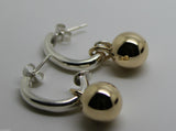 Genuine 9ct 9kt Yellow Gold & Sterling Silver Ball Stud Earrings