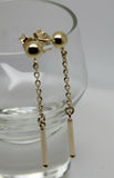 Genuine New 9ct Yellow, Rose or White Gold 6mm Half Ball Stud Chain Long Earrings