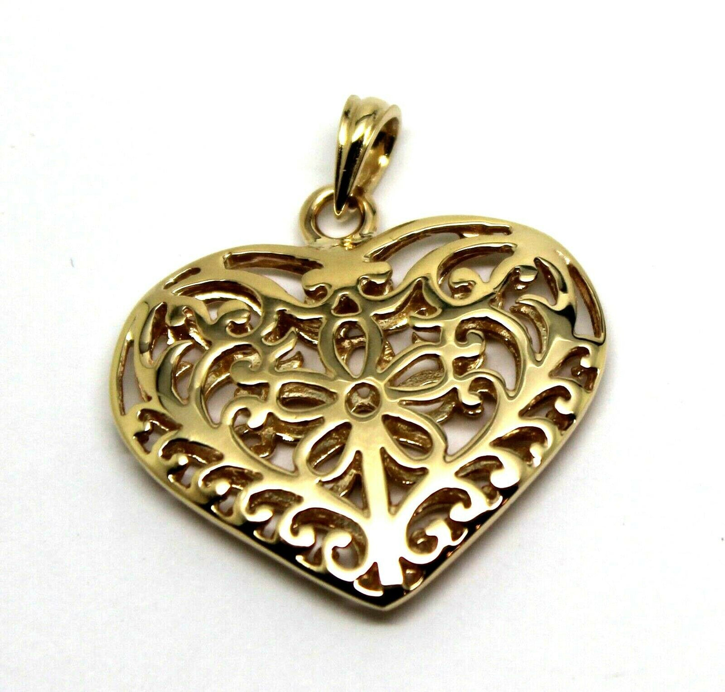 Kaedesigns Genuine 18ct Large Yellow, Rose or White Gold Filigree Double Sided Heart Pendant