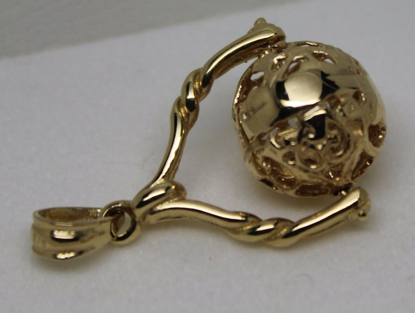 Genuine 9ct 9kt Yellow, Rose Or White Gold 12mm Filigree Ball Spinner Pendant