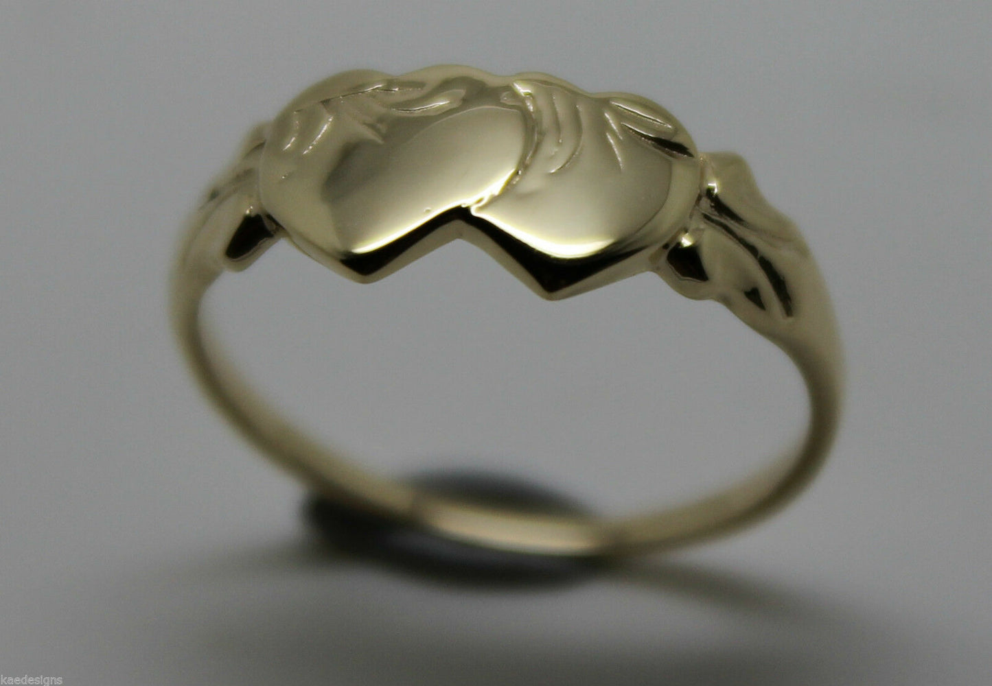 Size M Kaedesigns, Solid New 9ct 9kt Yellow Gold Double Heart Signet Ring