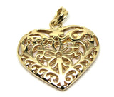 Kaedesigns Genuine 9ct Large Yellow, Rose or White Gold Filigree Flower Double Sided Heart Pendant