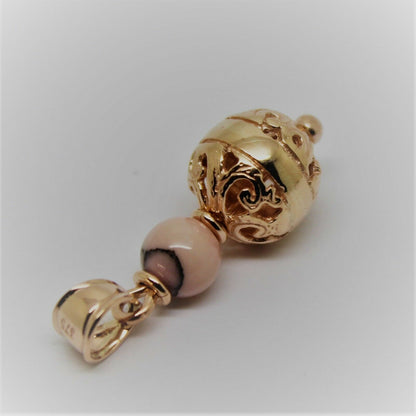 Genuine 9ct 9k Rose Gold 10mm Filigree Ball + 6mm Pink Ball Pendant