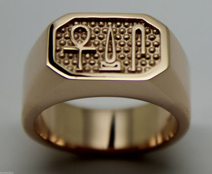 Size V - Genuine 9ct Rose Gold Signet Ring Egyptian Hieroglyphic symbols-Success,Happiness,Health