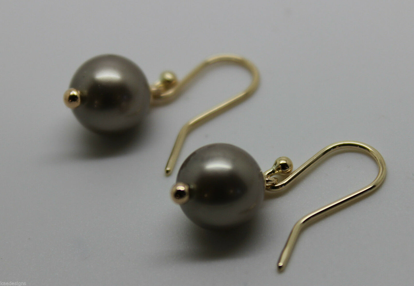 New 9ct Yellow Gold 10mm Platinum Pearl Ball Drop Earrings