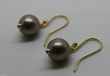 New 9ct Yellow Gold 10mm Platinum Pearl Ball Drop Earrings *Free Express Post In Oz