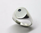 Sterling Silver Oval Blue Australian Sapphire Signet Ring, Choose your size M to U