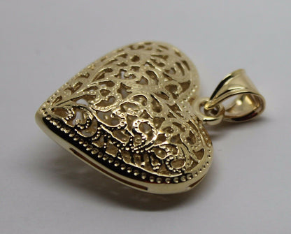 Kaedesigns New Genuine 9ct 9k Heavy Large, Rose or White Yellow Gold Filigree Heart Pendant