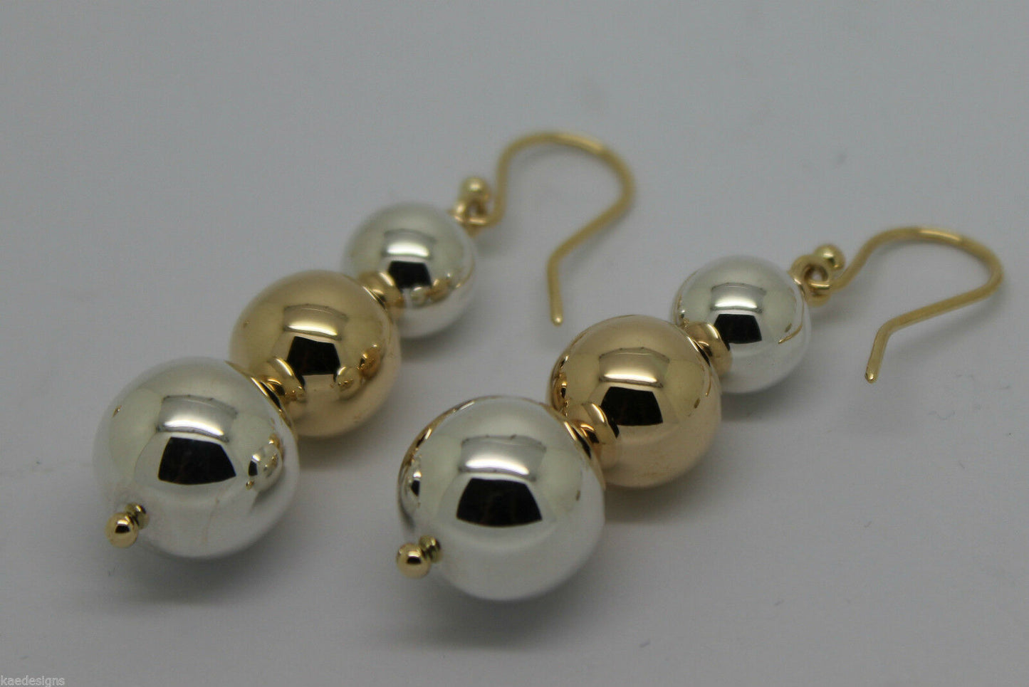 Genuine 9ct Yellow Gold & Sterling Silver 10mm, 12mm + 14mm Three Ball Earrings