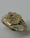 9ct Small Yellow Gold Amethyst Shield Signet Ring + Engraving Of One Initial - Choose your size