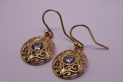 9ct Yellow, White, or Rose Gold Cubic Zirconia Oval Filigree Hook Earrings